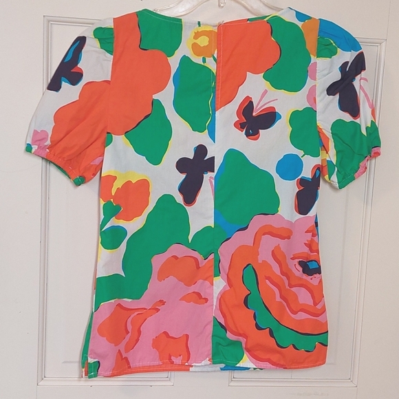 J Crew puff sleeve cotton Ratti Jardin floral top, Size 00 - Picture 3 of 8